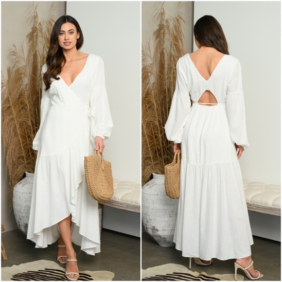 LONG SLEEVE WRAP MAXI DRESS - Picture 1 of 7